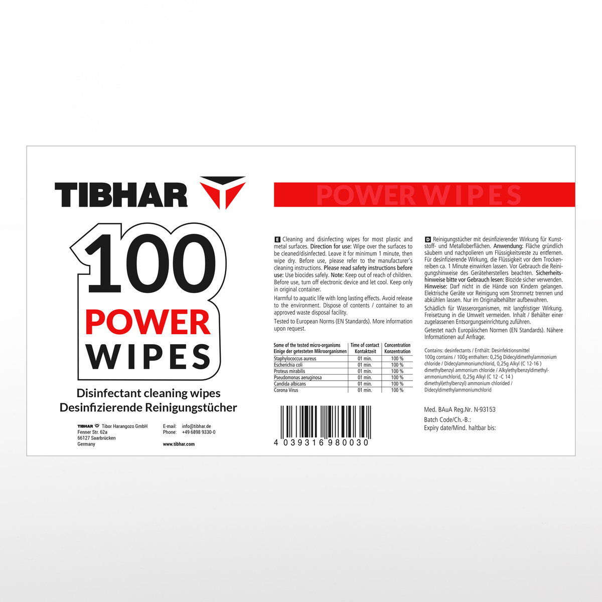 Tibhar Reinigungstücher Power Wipes